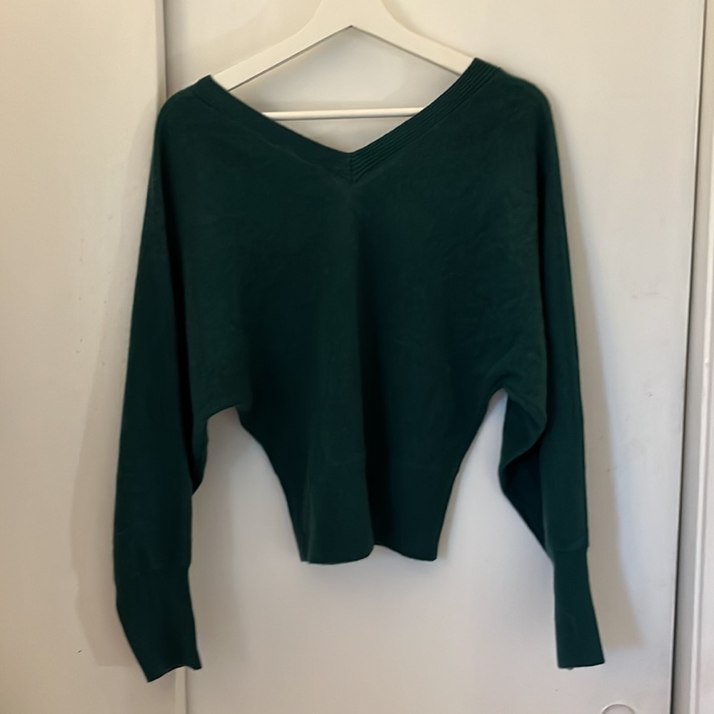 Anthropologie Dark Green V-Neck Cashmere Sweater - Picture 3 of 3